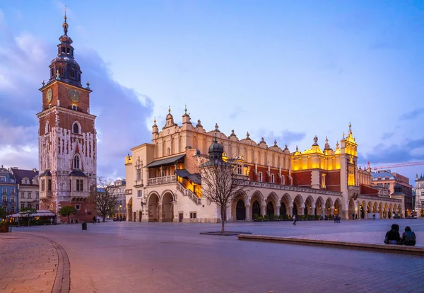 Krakow attractions in market square in the evening. Symbol of Krakow, Poland Europe. — Stock Photo, Image