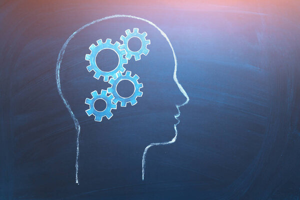 Понятие человеческого интеллекта. Head and Brain Gears in Progress. Образование, интеллектуальная собственность, мозговой штурм или мыслительный процесс, символ психического здоровья