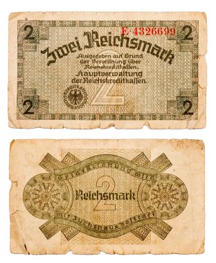 2 reichsmark bill üzerinde beyaz izole Almanya'nın