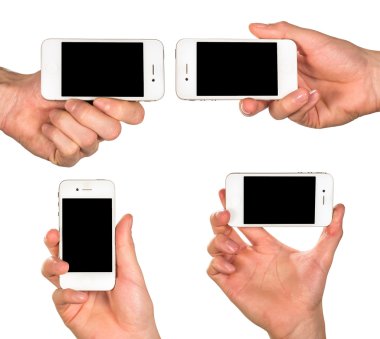 erkek beyaz smartphone ile siyah ekran DIF içinde tutan eller