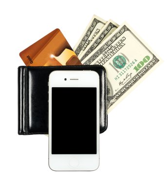 Çanta üzerinde yalan ABD Doları ve cre ile Smartphone