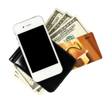 Amerika Birleşik Devletleri banknotlar ile çanta üzerinde yalan Smartphone bir