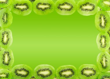çerçeve üzerinde bir degrade yeşil backgrou izole kivi meyve dilimleri