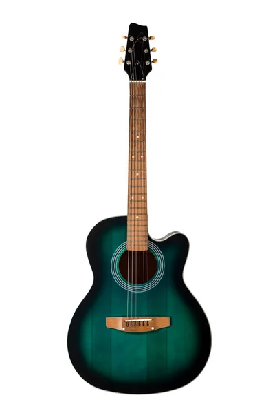 Guitarra acústica preta e verde, isolada sobre um branco — Fotografia de Stock
