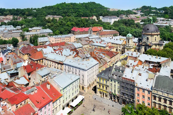 View on the central part of Lviv and the Market square. — Stock Photo, Image