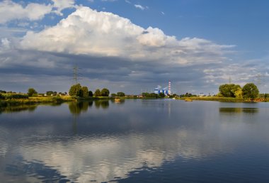 Power plant in the evening on the Odra river near Opole clipart