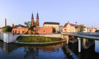 central part Opole city at sunset clipart