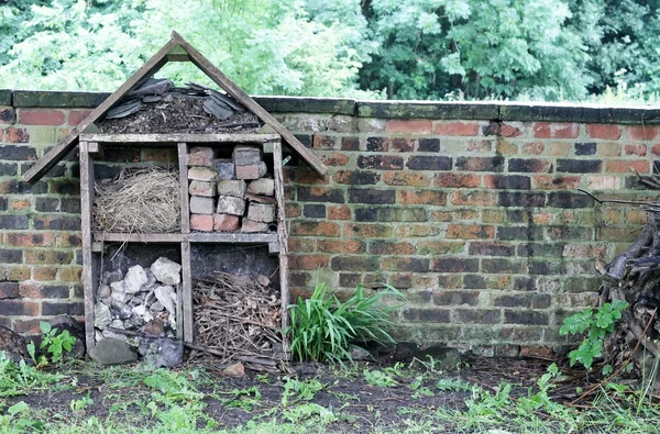 Insect Hotel door bakstenen muur — Stockfoto