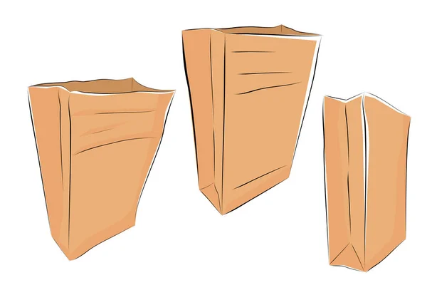 Set Simply Vector Brown Draw Sketch Paper Bag Ced Lid — стоковый вектор