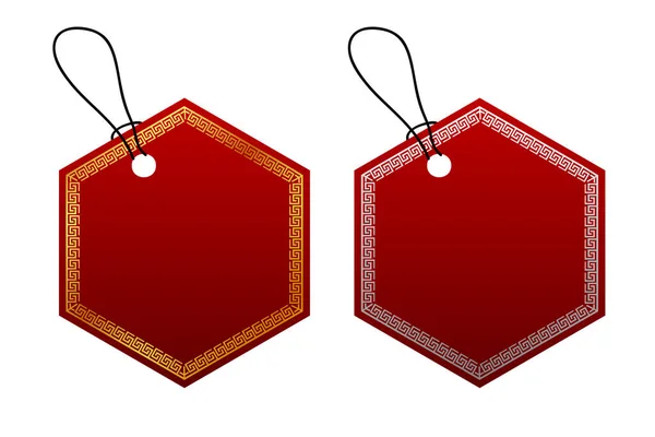 Tag Hexagon Vector Red Gradient Wit Gouden China Style Border — Stockvector