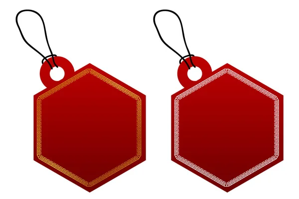 Vector Hexagon Vector Red Gradient Tag White Golden China Style — 스톡 벡터