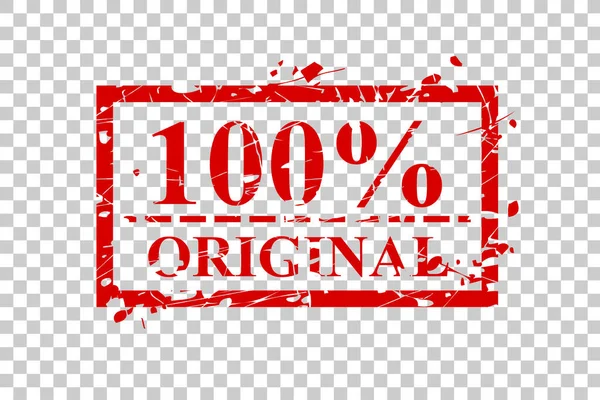 Векторный Царапины Красный Прямоугольник Резина Штамп 100 Оригинал Прозрачном Эффекте — стоковый вектор