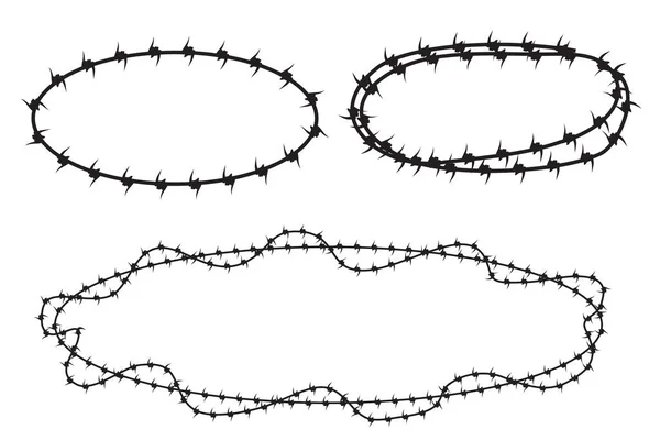 Enkel Vektor Ram Silhuett Barbed Wire Oval Form — Stock vektor