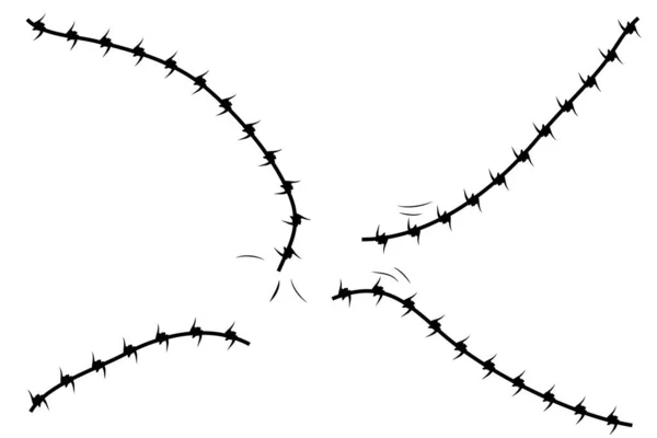 Simple Vector Silhouette Broken Barricade Barbed Wire Suitable Illustration Demonstration — Stock Vector