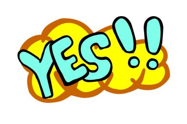 Vektör El Karalama evet ünlem işareti ile, Kırmızı ve Sarı beyaz üzerine izole