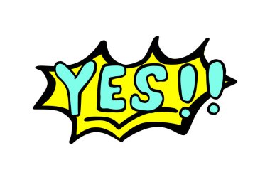 Vektör El Karalama evet ünlem işareti ile, Kırmızı ve Sarı beyaz üzerine izole