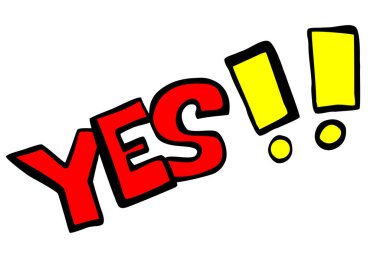 Vektör El Karalama evet ünlem işareti ile, Kırmızı ve Sarı beyaz üzerine izole