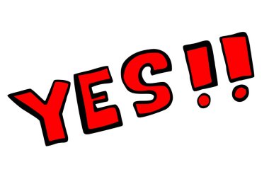 Vektör El Karalama evet ünlem işareti ile, Kırmızı ve Sarı beyaz üzerine izole