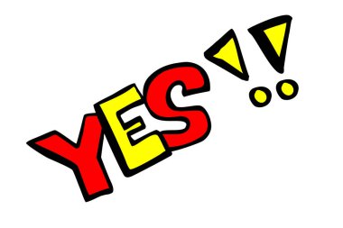 Vektör El Karalama evet ünlem işareti ile, Kırmızı ve Sarı beyaz üzerine izole