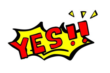 Vektör El Karalama evet ünlem işareti ile, Kırmızı ve Sarı beyaz üzerine izole