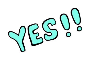 Vektör El Karalama evet ünlem işareti ile, Kırmızı ve Sarı beyaz üzerine izole