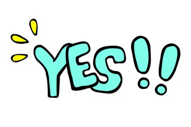 Vektör El Karalama evet ünlem işareti ile, Kırmızı ve Sarı beyaz üzerine izole