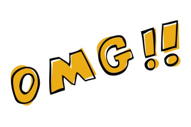 Basit Vektör Eli Siyah Büyük İşaretli Çizim OMG ile, Aman Tanrım, beyaz üzerine izole edilmiş