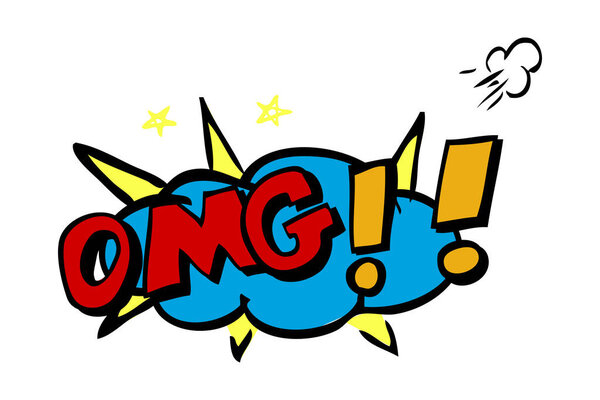 Простой вектор Рисунок с черным крупным маркером OMG, Oh My God, Isolated on White