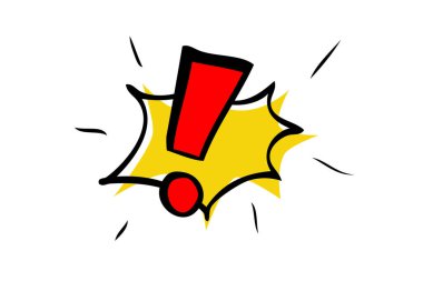 Basit Vektör Eli Çizim Çizimi, İnce İşaretleyici, Ünlem İşareti, Beyaz Çizim