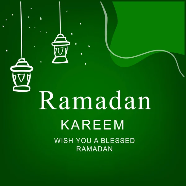 Square Vector Simple Sketch Ramadan Kareem Gruß Mit Laterne Stern — Stockvektor