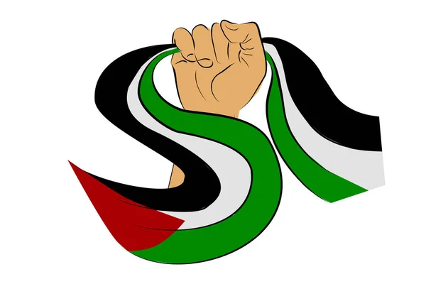 Semplice Mano Vettoriale Disegnare Sketch Mano Che Tiene Bandiera Palestinese — Vettoriale Stock