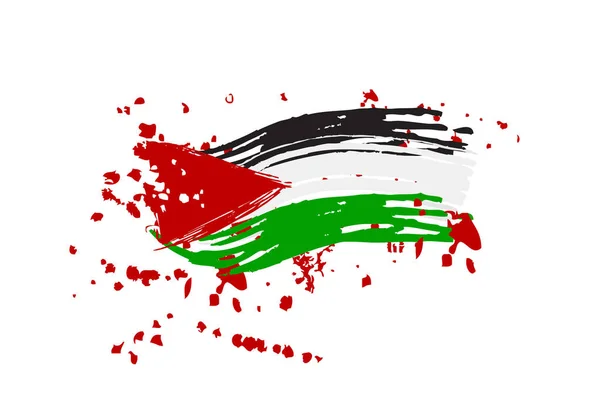Simple Vector Hand Draw Sketch Banner Palestine Flag Blood Demonstration — Stock Vector
