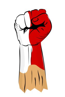 Endonezya Bağımsızlık Günü Tasarım Ögesi için Basit Vektör Taslak Yumruk veya Yumruk Yumruk ve Endonezya Bayrağı