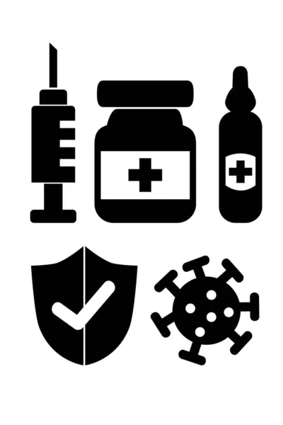 Illustration Vectorielle Simple Icône Seringue Vaccin Bouclier Virus — Image vectorielle