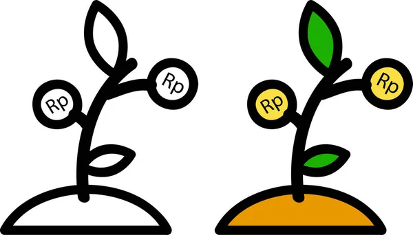 Style Simple Vector Icon Small Plant Representing Growth Investment Rupiah — Stockový vektor