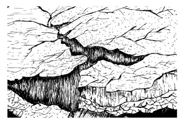 Simples Vetor Mão Desenhar Esboço Rachadura Terra Seca —  Vetores de Stock