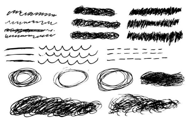 Set Dibujo Mano Vector Varios Garabatos Horizontal Rizo Oval Marco — Archivo Imágenes Vectoriales