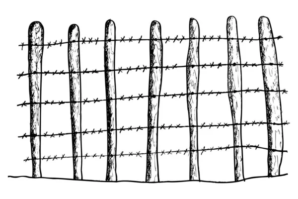 Простий Векторний Малюнок Ручної Роботи Колючий Дріт Ворота Дерева — стоковий вектор