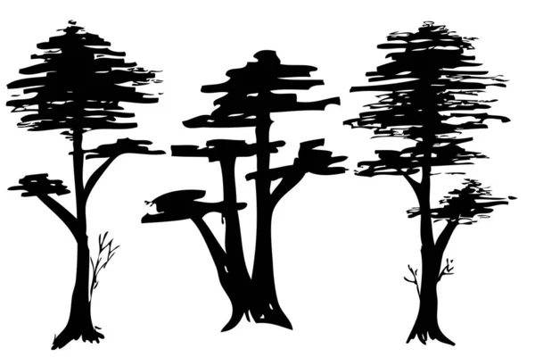 简单的矢量手绘素描 设置Silhoutte高树 — 图库矢量图片