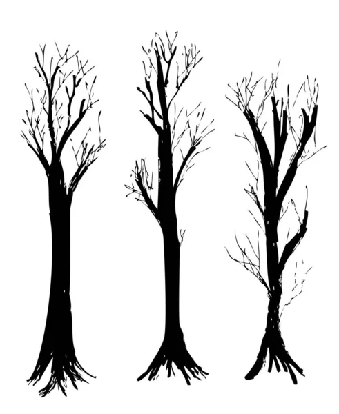 Sencillo Conjunto Vector Mano Dibujar Boceto Silueta Big Dead Árbol — Archivo Imágenes Vectoriales