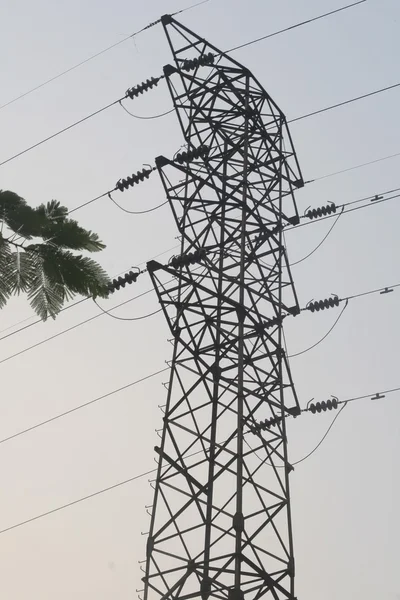 Electrical Tower och kablar på morgonen — Stockfoto