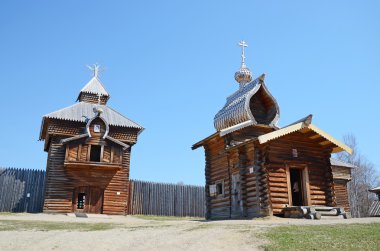 Irkutsk region, Rusya Federasyonu - 10 Mayıs 2015: ahşap kilise Tanrı'nın annesi Taltsy köyde Kazan simgesinin