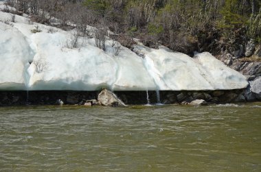 Sayan Dağları'nda başına Haziran ayında Irkut shore nehirde buzulda