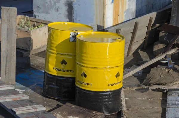 Yellow barrels with fuel