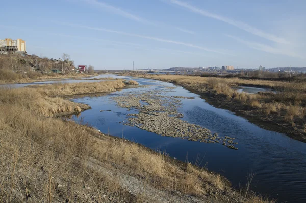 Spring  Angara backwater near the shore — Stock Photo, Image