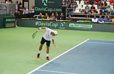Irkutsk, Russia-Sept,19 2015: Simone Bolelli. Davis Cup World Group Play-offs. Russia - Italy. Sports Palace 'Baikal-Arena', Irkutsk, RUS (hard - indoors)