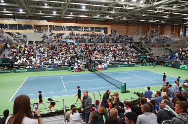Irkutsk, Russia-Sept,19 2015:Davis Cup World Group Play-offs. Russia - Italy. Sports Palace 'Baikal-Arena', Irkutsk, RUS (hard - indoors)
