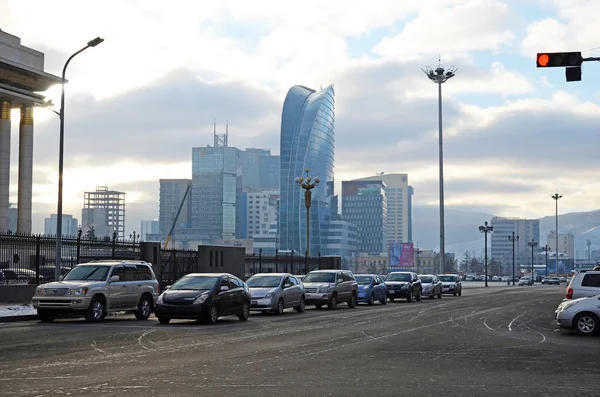 Ulan Batur, Moğolistan - 03 Aralık 2015: City center sabah. Ulaanbaatar meydanda Sukhbaatar — Stok fotoğraf