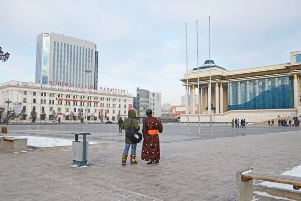 Ulaanbaatar, Mongolia-Dec,03 2015: Sukhbaatar square in winter. Ulaanbaatar — Stock Photo, Image