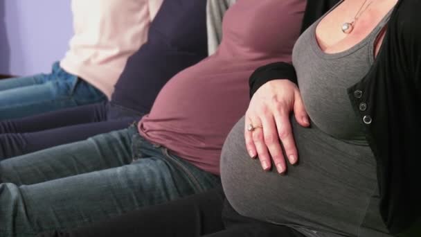 Närbild av gravid mage kvinnor flickor mammor mödrar graviditet moderskap — Stockvideo
